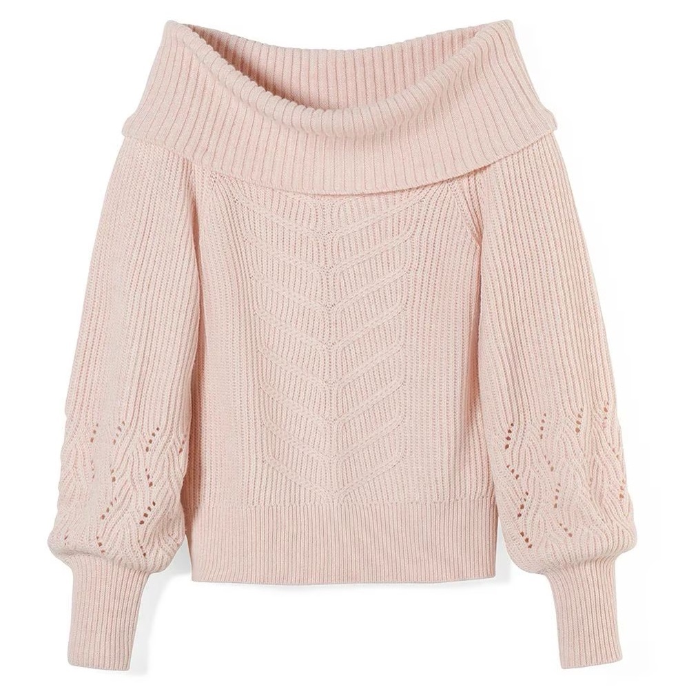WHBM BLUSH OFF-THE-SHOULDER CABLE KNIT SWEATER - Picture 2 of 12